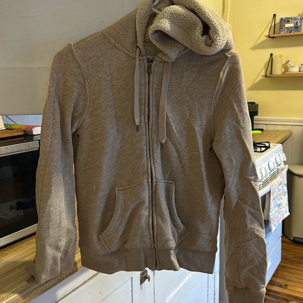 Zip up hooded Sherpa. J crew, cream